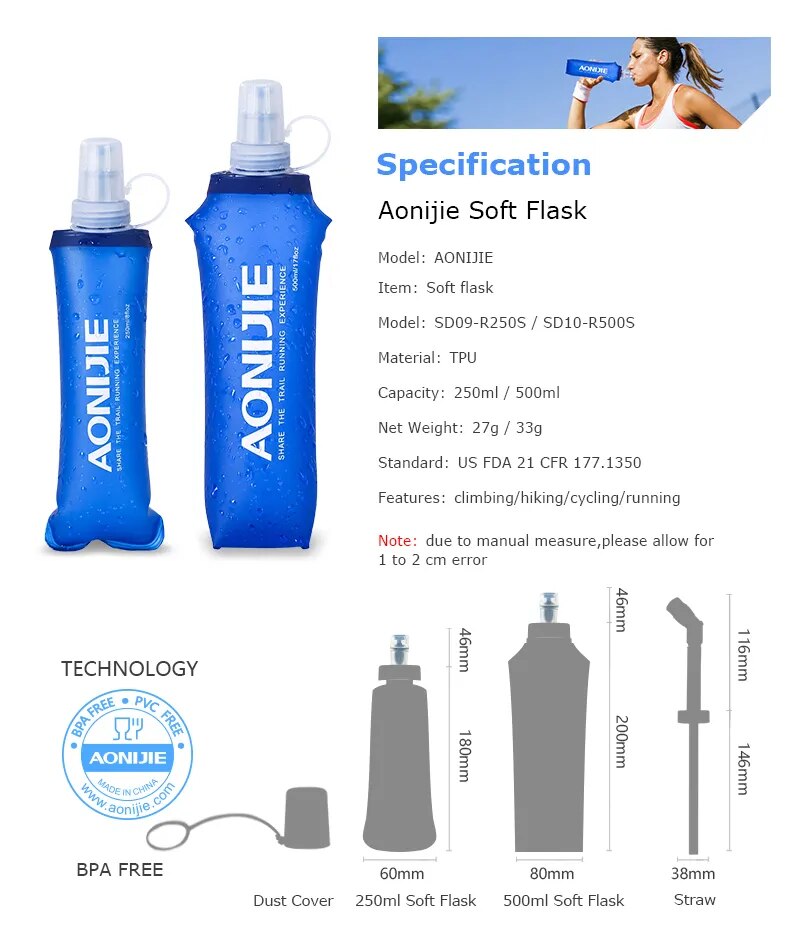 AONIJIE 500ml Collapsible Water Bottle